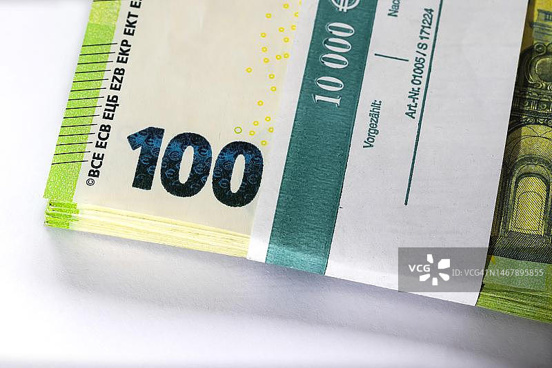 面值为100欧元的纸币，德国摄影棚拍摄图片素材