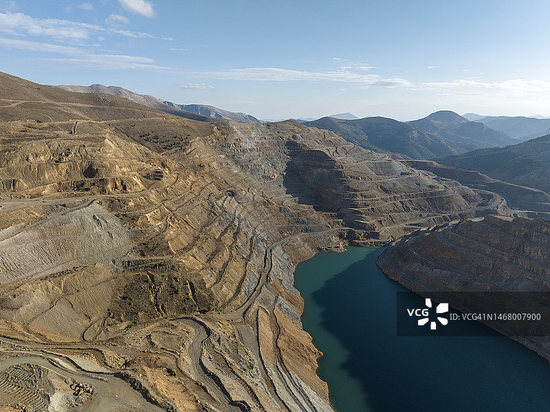 废弃的露天铁矿鸟瞰图图片素材