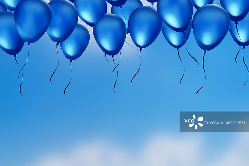 天空背景上的亮蓝色气球3D banner图片素材