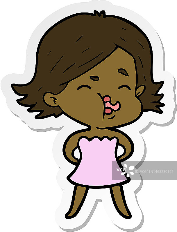 做鬼脸的卡通女孩贴纸图片素材