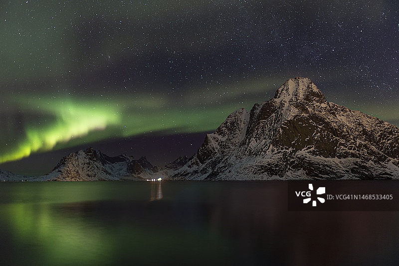 挪威雷讷湖夜景图片素材