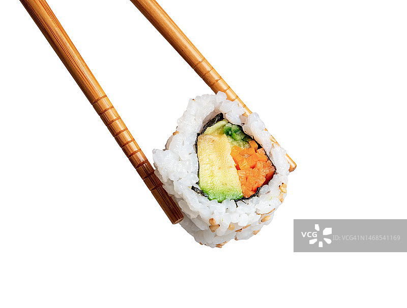 筷子夹着一块加州寿司图片素材