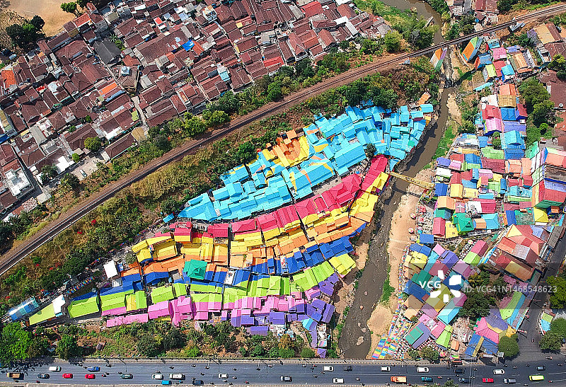 印度尼西亚城市彩色房屋鸟瞰图图片素材