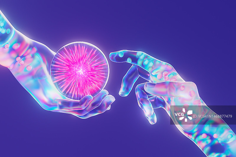 3D玻璃手握发光球体图片素材