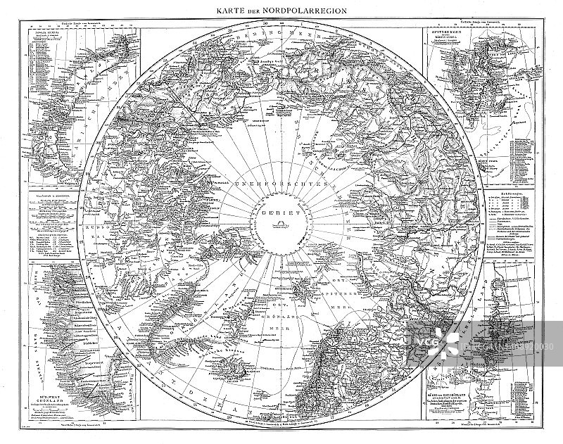 老式彩色石印图：北极地区地图图片素材