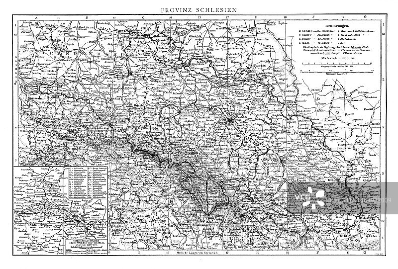 西里西亚古老彩色石印地图图片素材