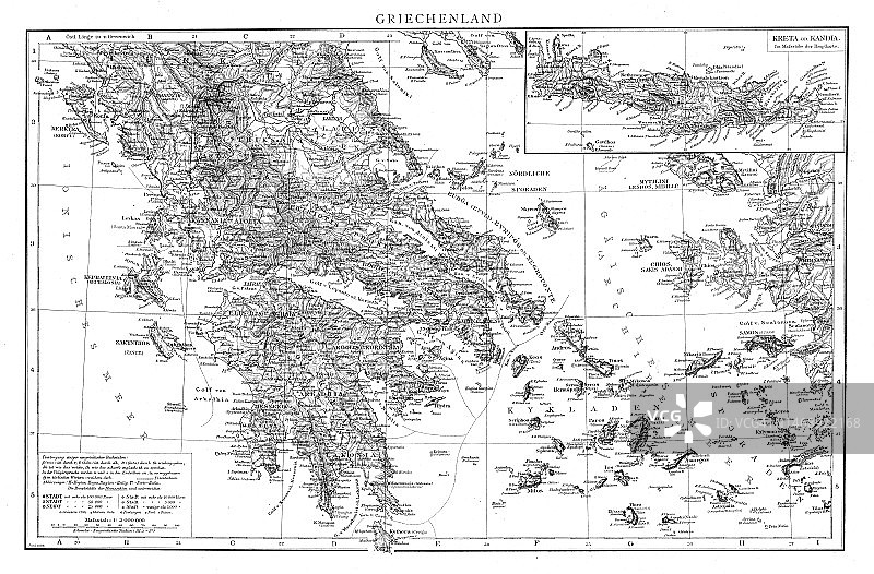 希腊及其岛屿复古彩 lithograph 地图图片素材