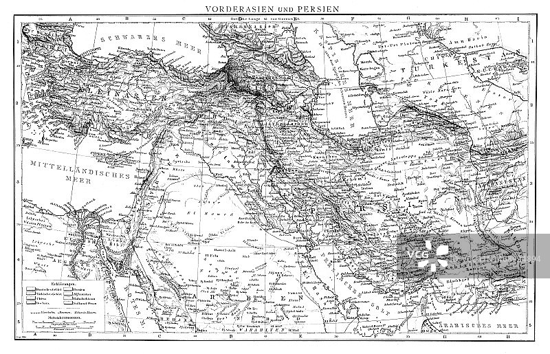 老式彩色石印地图：近东和波斯图片素材