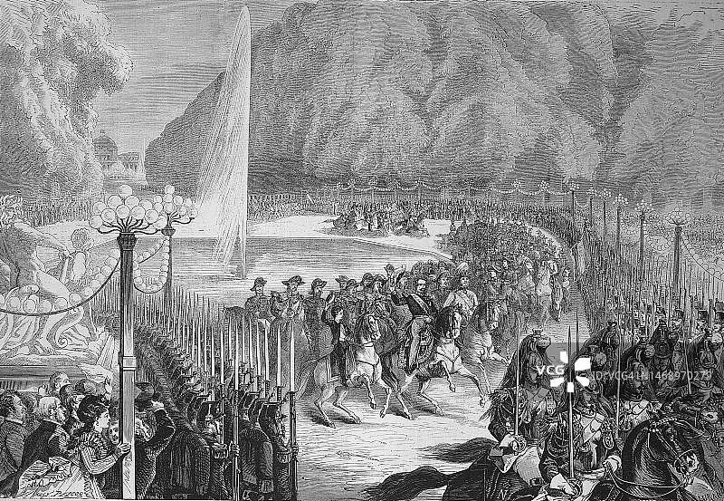 1869年8月14日，皇帝率领总参谋部穿过杜乐丽花园图片素材