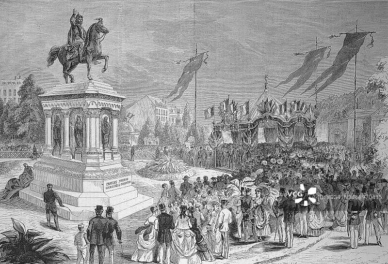 比利时列日查理曼大帝骑马雕像落成典礼图片素材