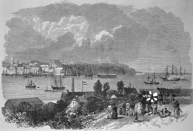 1869年基尔湾景色，德国石勒苏益格荷尔斯泰因，历史照片图片素材