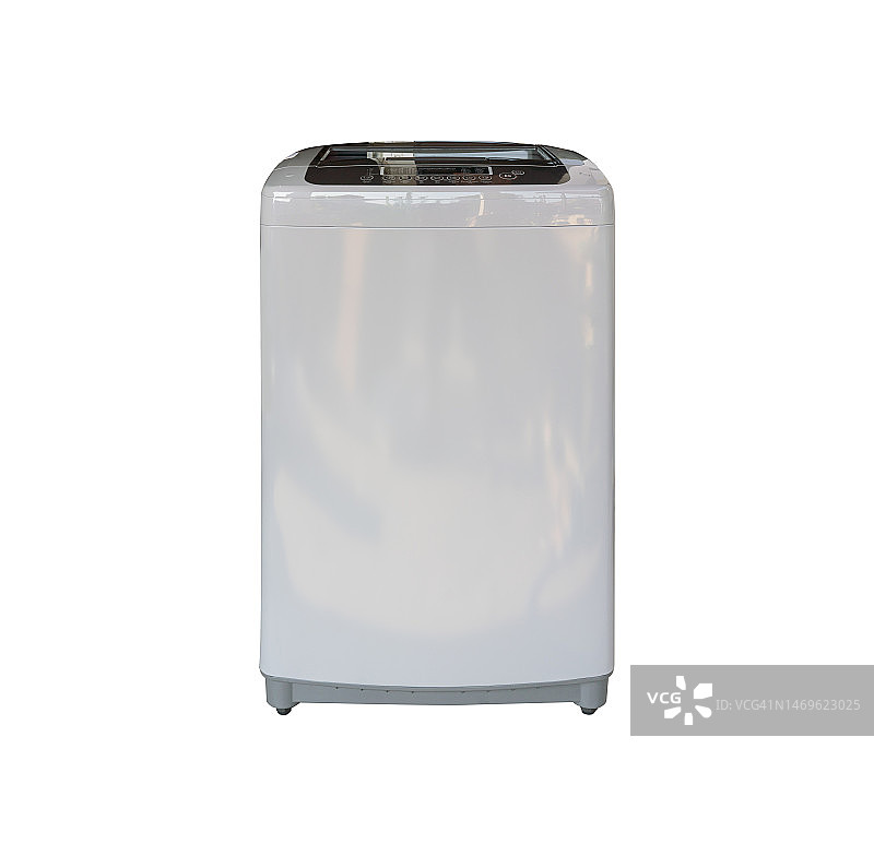白色背景下的现代银色洗衣机图片素材