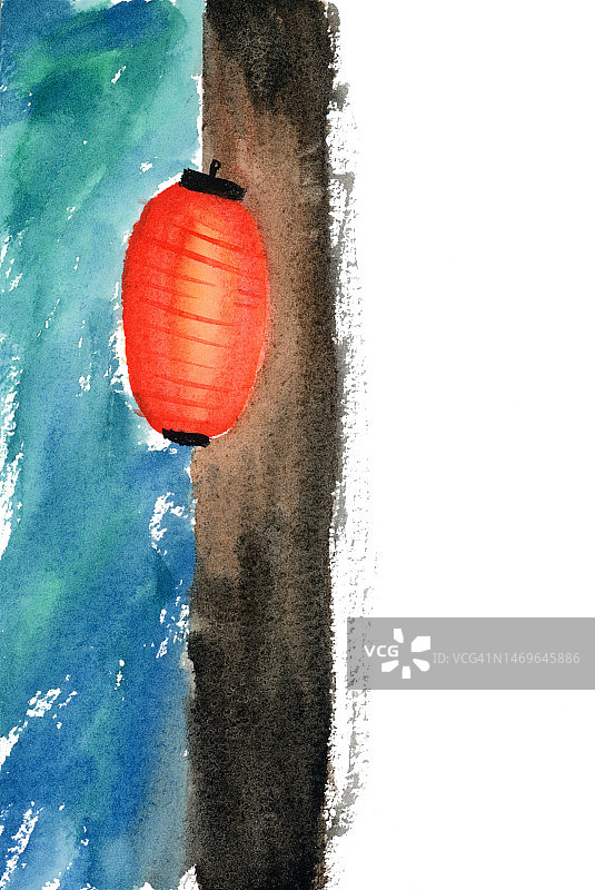 挂在墙头的红灯笼图片素材