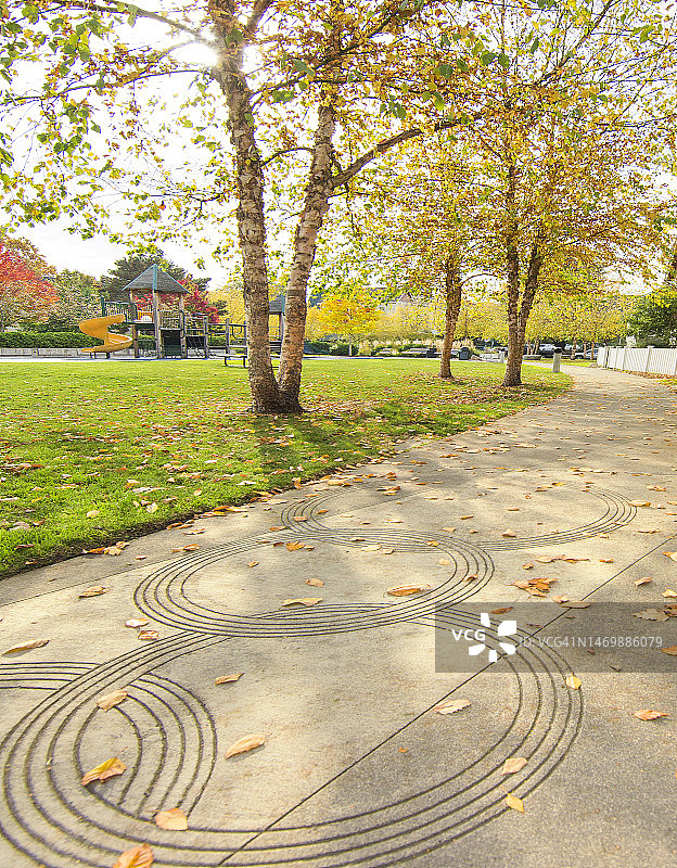 公园：带有圆形图案的混凝土走道图片素材