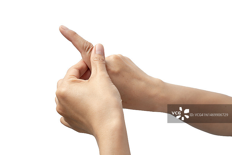 手部受伤的女人，白色背景图片素材