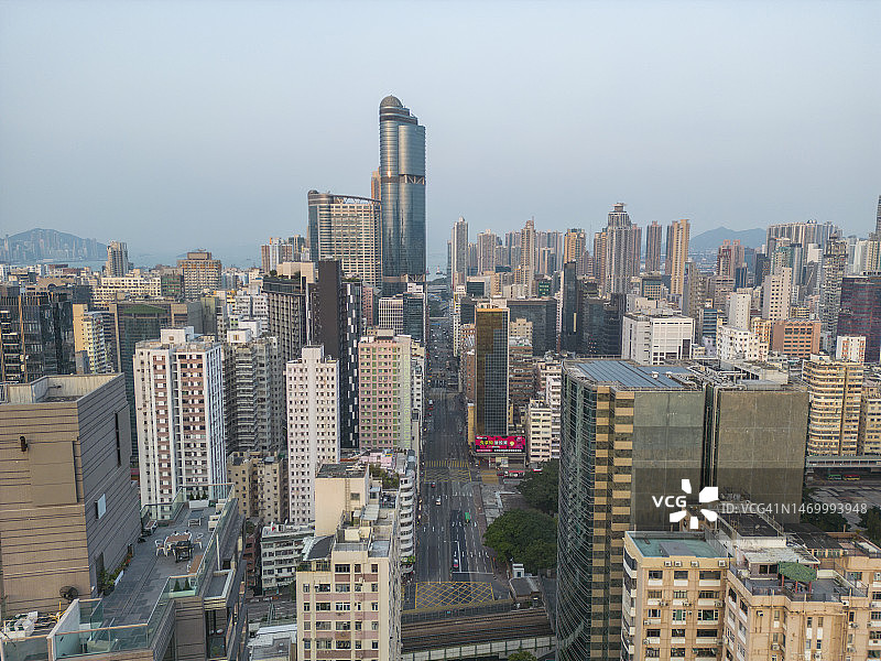 香港九龙城区日出航拍图片素材