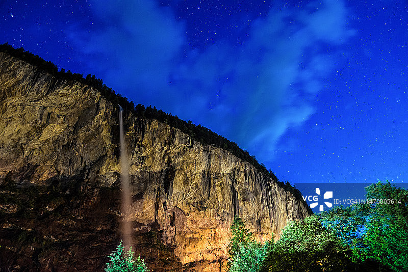 夜幕下的施陶河瀑布图片素材