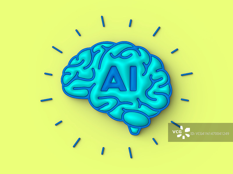 人工智能AI大脑思考3D符号图片素材