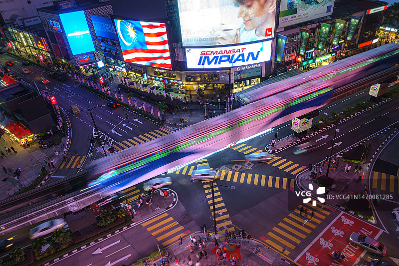 繁忙的城市街道十字路口与城市天际线图片素材