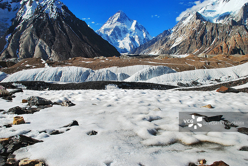 被雪覆盖的喀喇昆仑山脉、康科迪亚和乔戈里峰图片素材