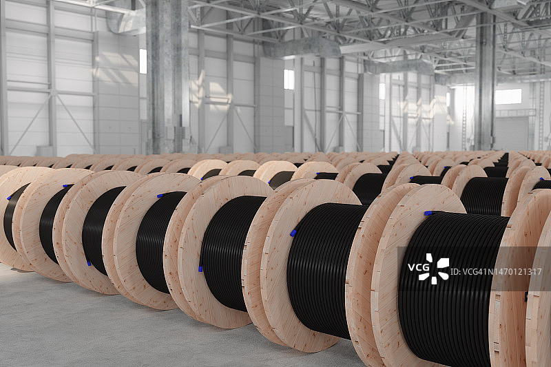 仓库中线圈卷轴的特写镜头图片素材