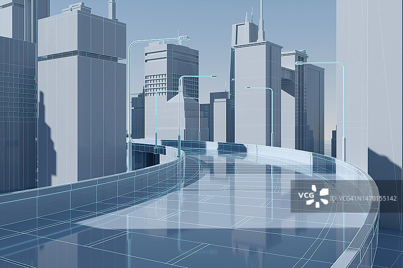 蓝色数据3D城市建筑图片素材