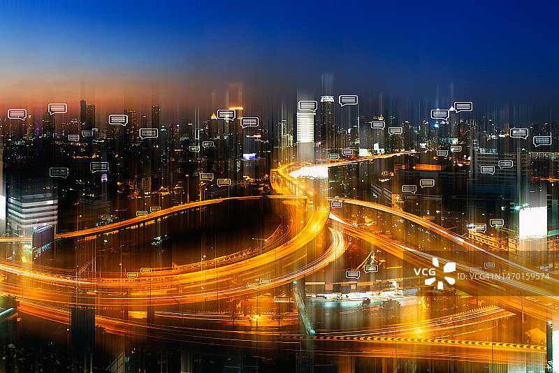 城市商业分析策略文本通讯泡泡聊天概念图片素材