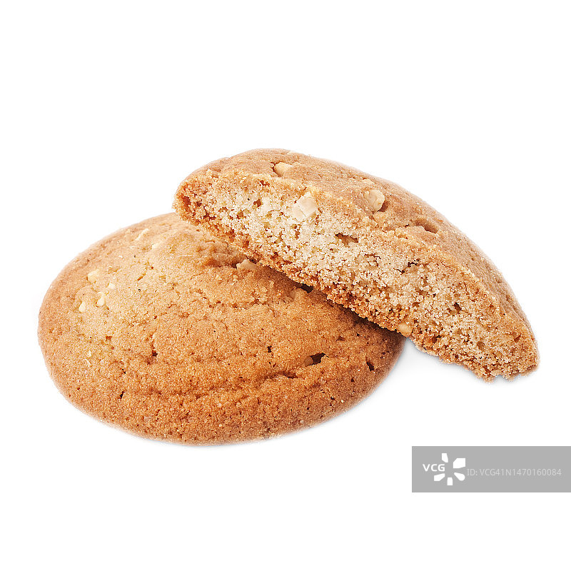 完整和切开的燕麦饼干，白色背景图片素材