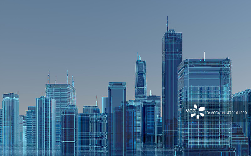 蓝色数据3D城市建筑图片素材