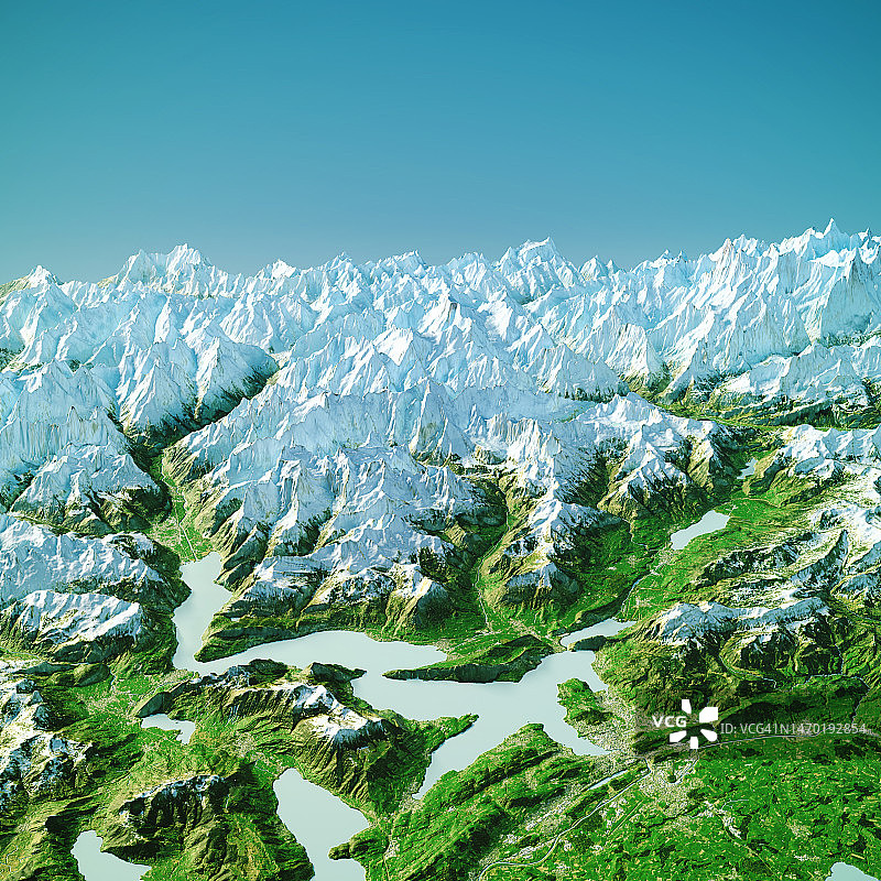 琉森湖地形图冬季3D视图图片素材