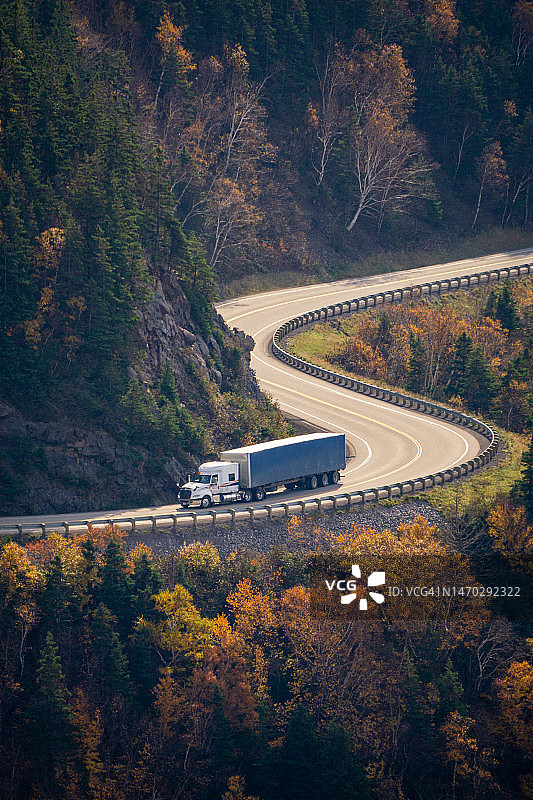 加拿大新斯科舍布雷顿角岛秋日公路俯瞰图片素材