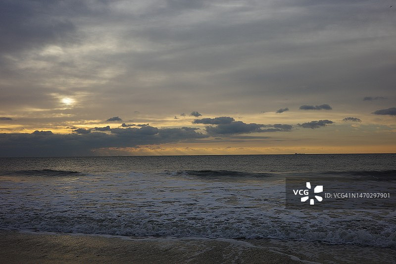 美国洛克威海滩日落海景图片素材