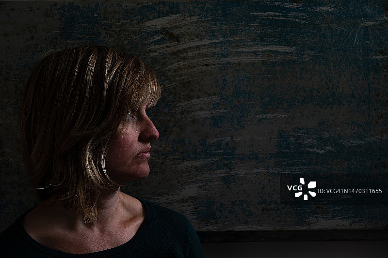 黑暗环境中女人的侧脸，荷兰图片素材