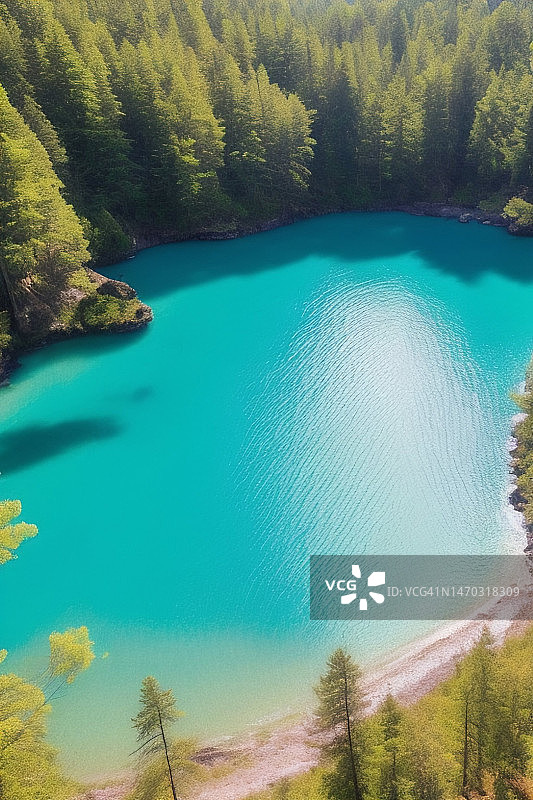 塞提夫湖畔树木高角度景观，阿尔及利亚图片素材