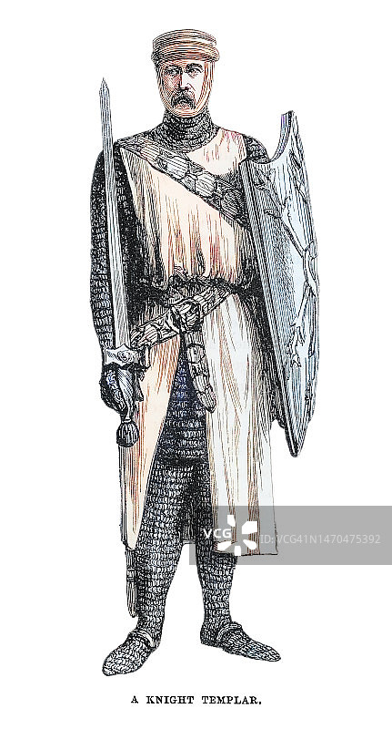 持盾佩剑的圣殿骑士画像（所罗门圣殿骑士团或圣殿骑士）图片素材