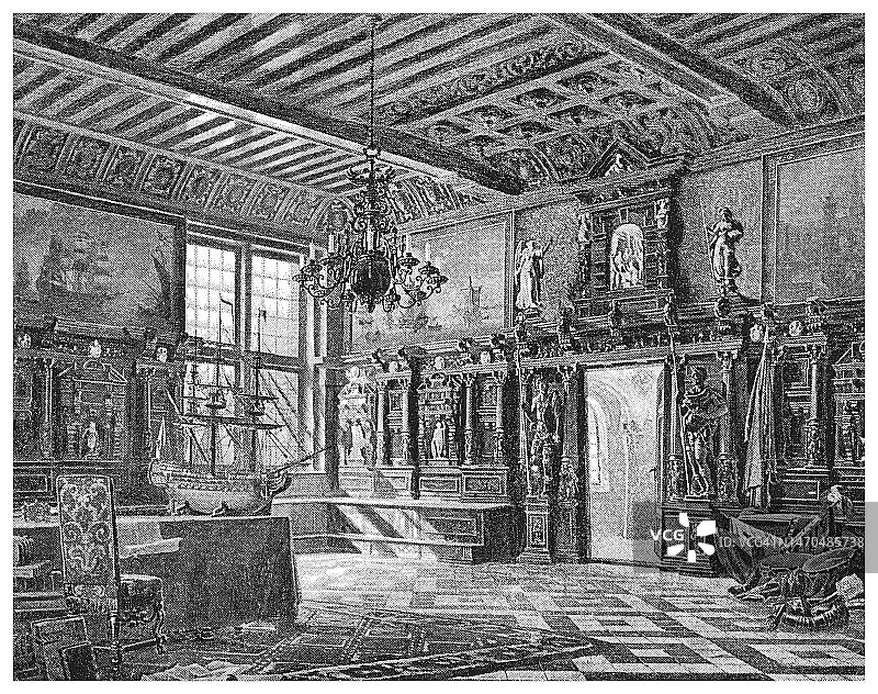 吕贝克汉萨市市政厅文艺复兴战争室古老插图（联合国教科文组织世界遗产）图片素材