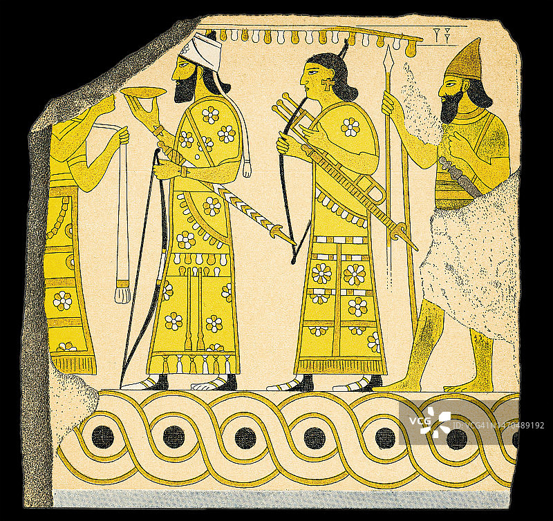 古老的雕刻插图：亚述墙壁装饰图片素材