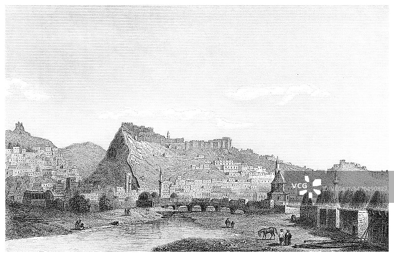 叙利亚阿勒颇古城古老版画图片素材