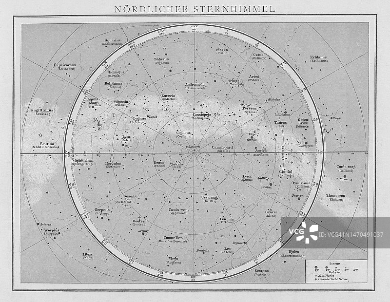 天文学插图：北半球星图（星云和星团）图片素材
