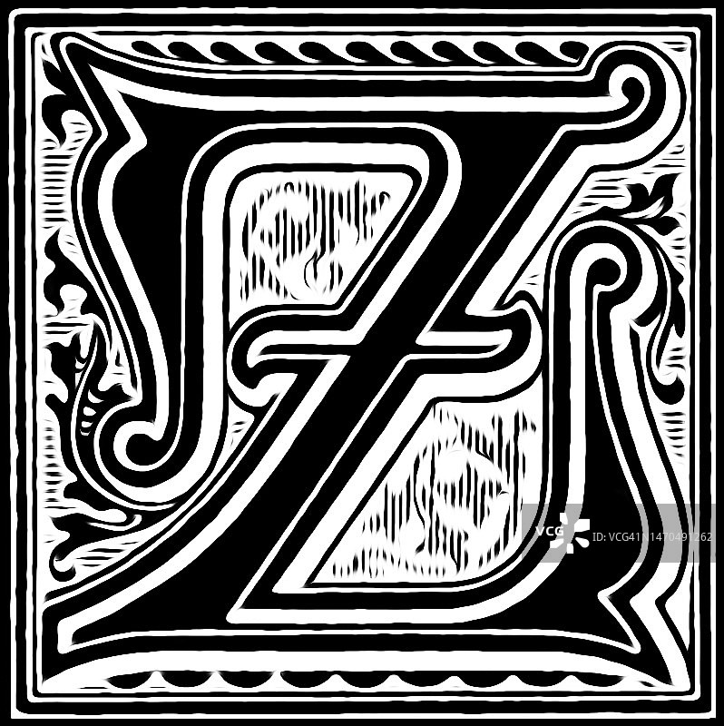 字母Z的古老雕刻装饰插图图片素材