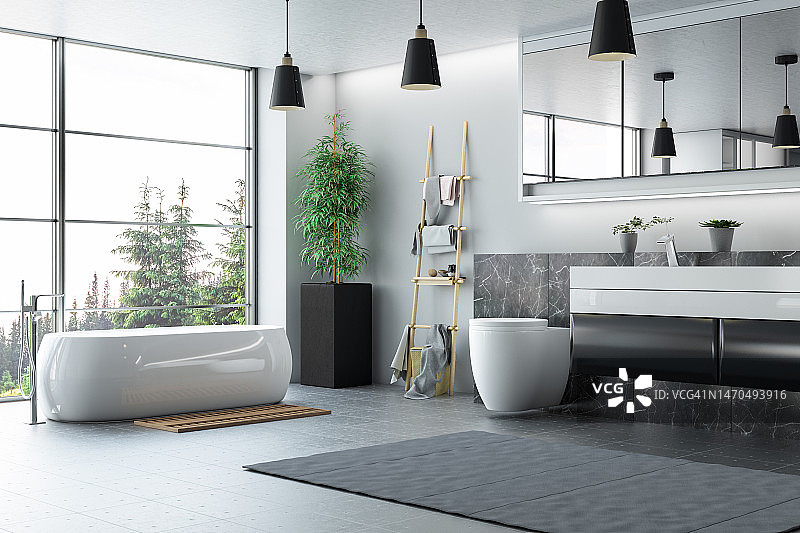 现代浴室白色浴缸洗手盆图片素材