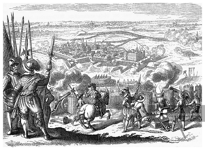 1610年7月28日至9月2日，帝国军队占领了朱利希市，荷兰人、帕拉廷和勃兰登堡军队围攻该市，迫使帝国军队投降并撤退图片素材