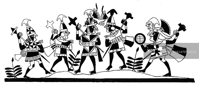 印加时期的秘鲁战士古老雕刻插图图片素材