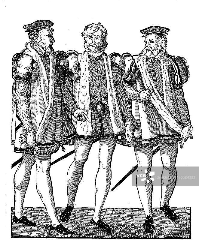 德国纽伦堡的富有新郎，来自汉斯·魏格尔1577年服装书的约斯特·阿曼木刻图片素材