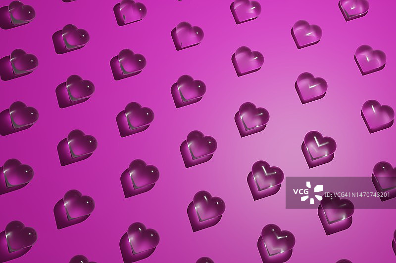 紫色背景的玻璃爱心3D渲染图片素材
