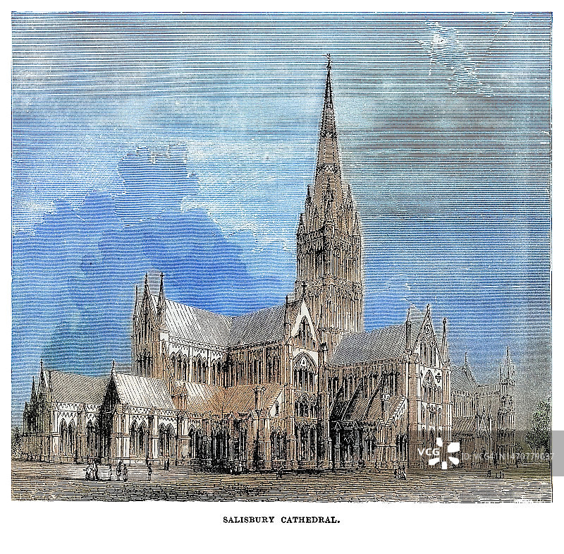 英国索尔兹伯里座堂古董雕刻插图图片素材