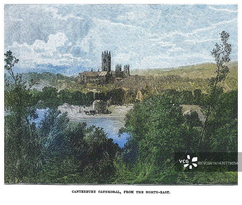 英格兰坎特伯雷大教堂雕刻插图（世界遗产）图片素材