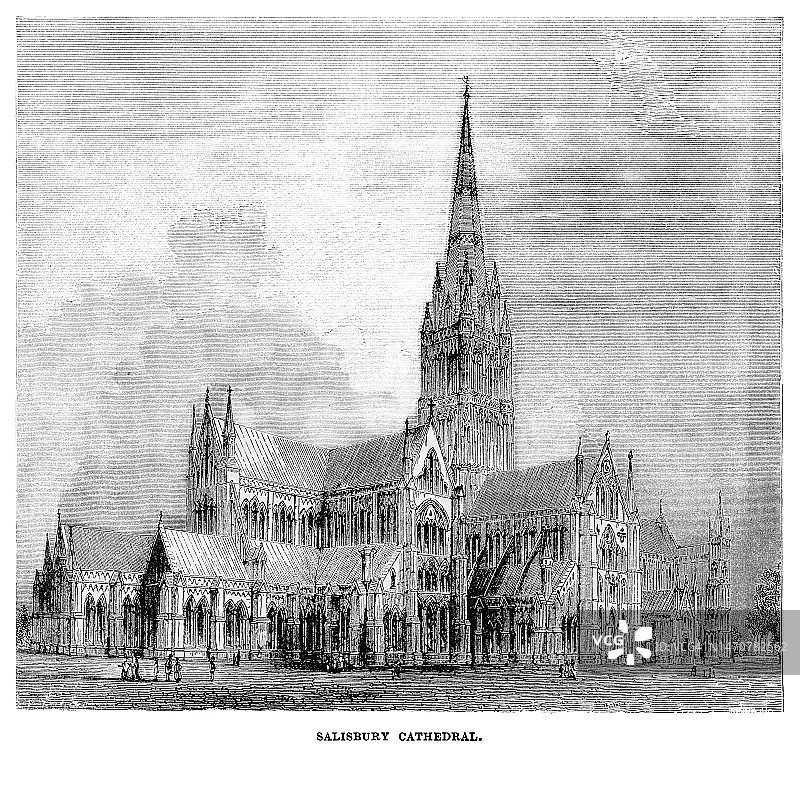 英国索尔兹伯里座堂古董雕刻插图图片素材