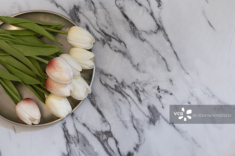 大理石桌上的郁金香图片素材