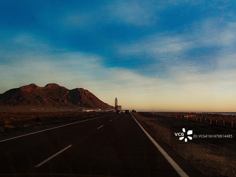Las Salinas Road, Cabo de Gata 自然公园, 阿尔梅里亚, 西班牙图片素材